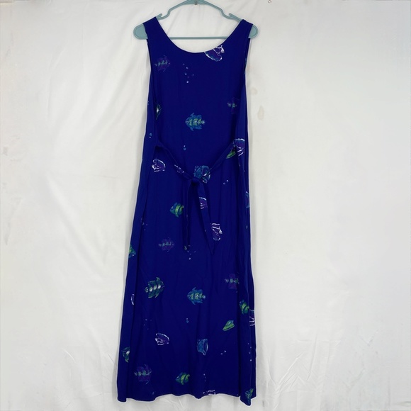 Connie Choi Womens Medium Sleeveless Maxi Dress Blue Fish Seashell Print Vintage - Picture 8 of 11